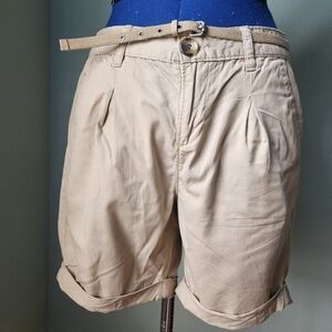 Calvin Klein Jeans Beige Pleated Shorts with Belt